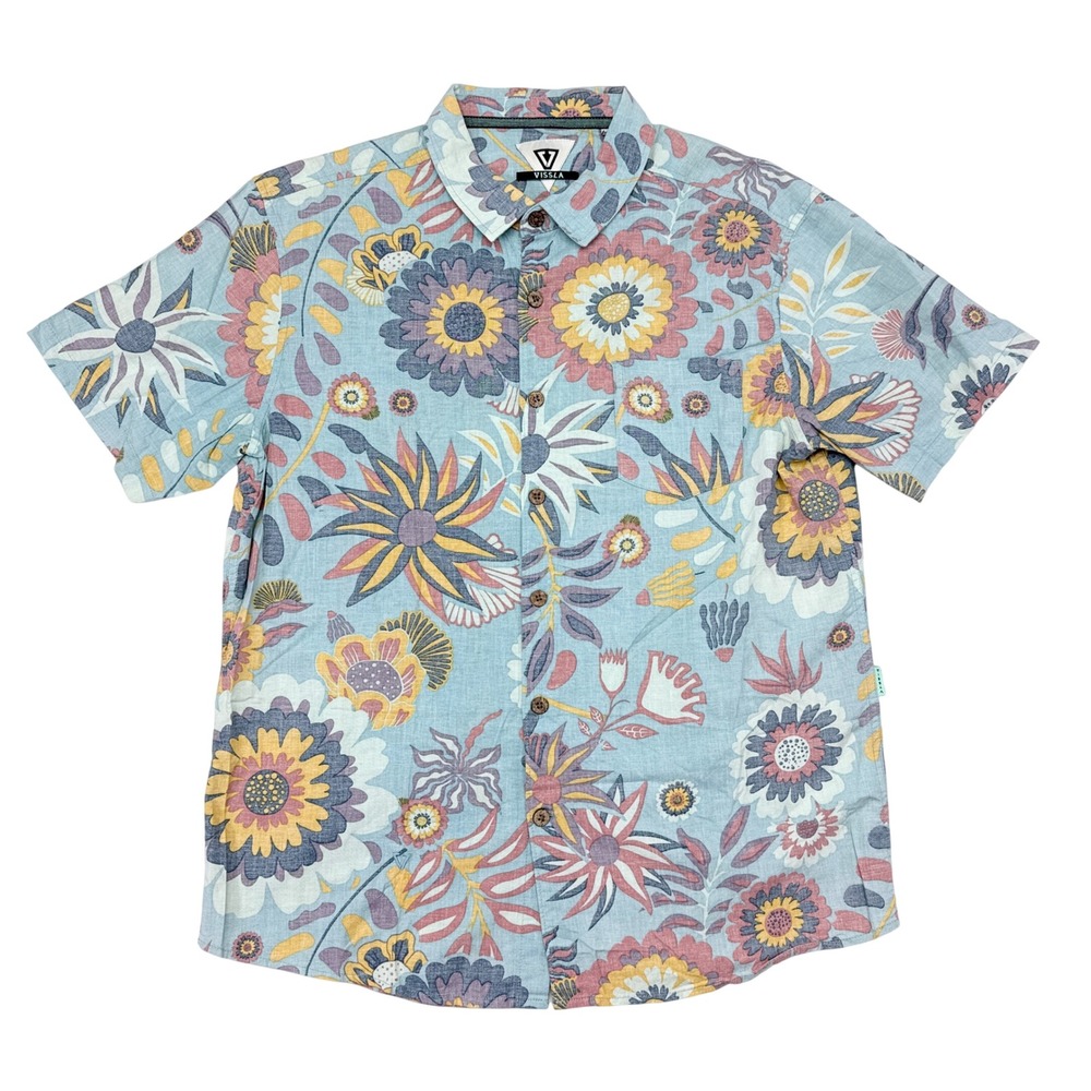 Vissla Shirt Mens Size Large Multicolor Floral Short Sleeve Button Down Vacation